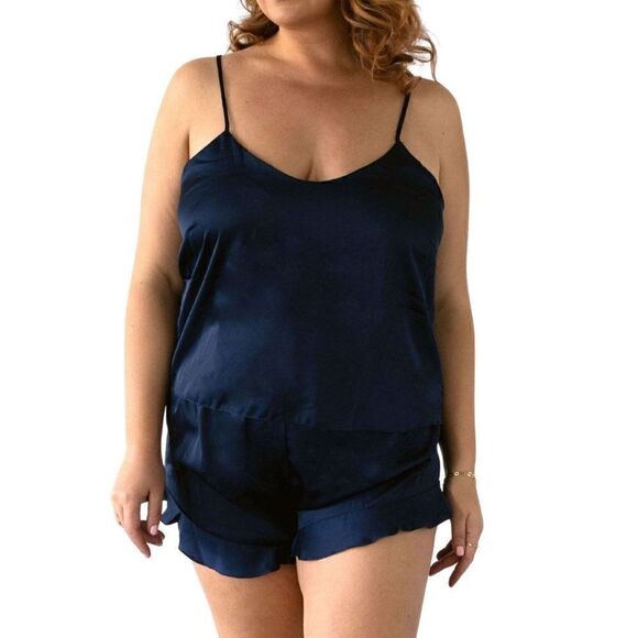 NWT Waverly Plus Size Satin Cami Pajama Set – 2pc Sleepwear, Ruffle Shorts - Picture 1 of 2